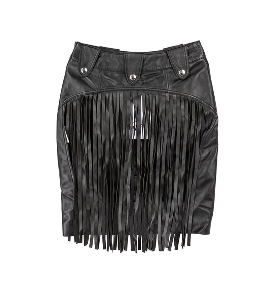 LEATHER FRINGE SKIRT BLACK
