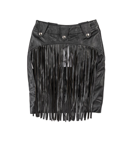 LEATHER FRINGE SKIRT BLACK