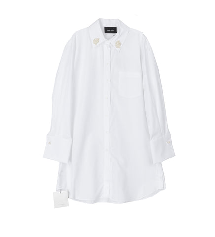 ELONGATED CUFF BUTTON PLACKET SHIRT W/EMB. WHITE/PEARL