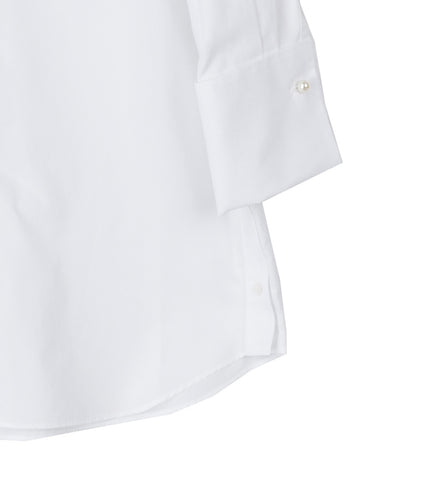 ELONGATED CUFF BUTTON PLACKET SHIRT W/EMB. WHITE/PEARL