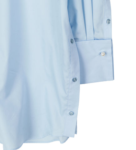 ELONGATED CUFF BUTTON PLACKET SHIRT W/EMB. BABY BLUE/PEARL