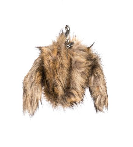 FAUX FUR HARE COIN PURSE BAG CHARM BROWN