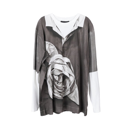 ROSE RUGBY TROMPE L'OEIL PRINT LONG SLEEVE T-SHIRT WHITE