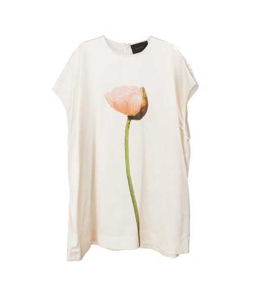POPPY MOTIF EXTENDED SMOCK TOP CREAM