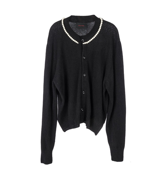 BOXY CASHMERE CARDIGAN BLACK/PEARL