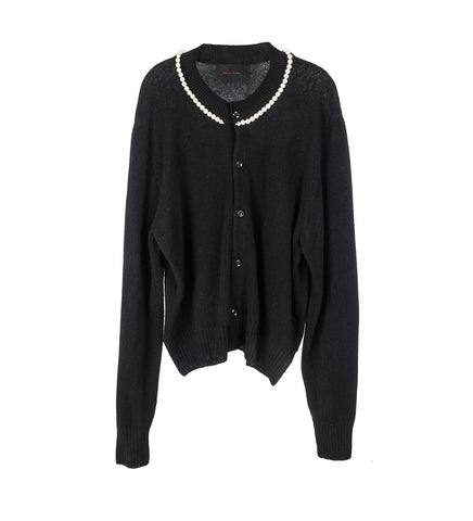 BOXY CASHMERE CARDIGAN BLACK/PEARL