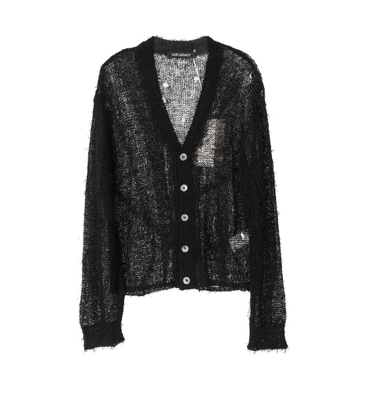 ACADEMY CARDIGAN BLACK RAGGED OPEN LINEN