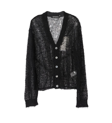 ACADEMY CARDIGAN BLACK RAGGED OPEN LINEN