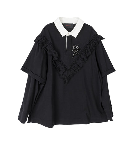 RUFFLE FRILL RUGBY SHIRT BLACK/JET