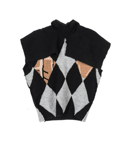 UPCYCLED ARGYLLE HOODED VEST MULTI