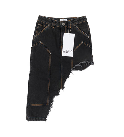 ASYMMETRICAL DENIM SKIRT BLACK