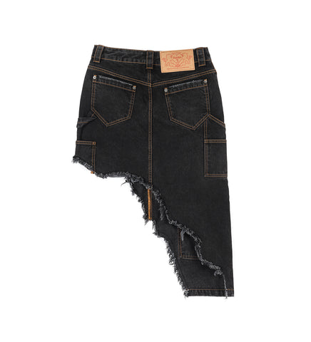ASYMMETRICAL DENIM SKIRT BLACK