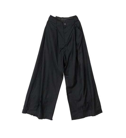 FOLDED WOOL TROUSERS BLACK