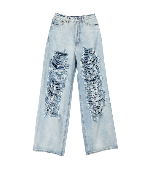 MULTUCOLOUR DISTRESSED JEANS LIGHT WASH