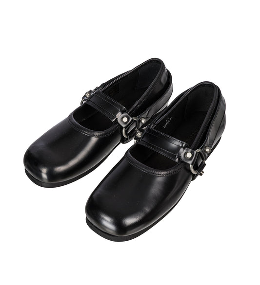 MARY JANE SLIP IN GLAZED BLACK LEATHER
