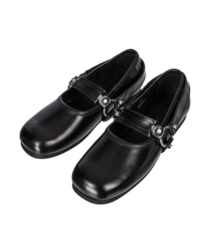 MARY JANE SLIP IN GLAZED BLACK LEATHER