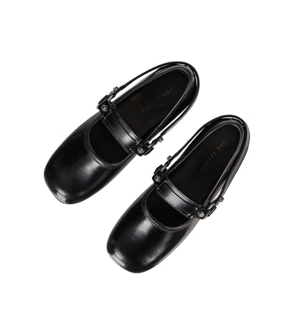 MARY JANE SLIP IN GLAZED BLACK LEATHER