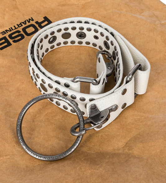 STUDDED O RING BELT WIDE WHITE
