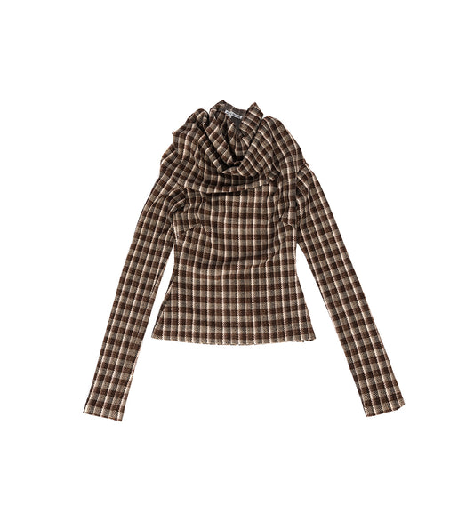 HIGH NECK LINE BLOUSE BEIGE/BROWN