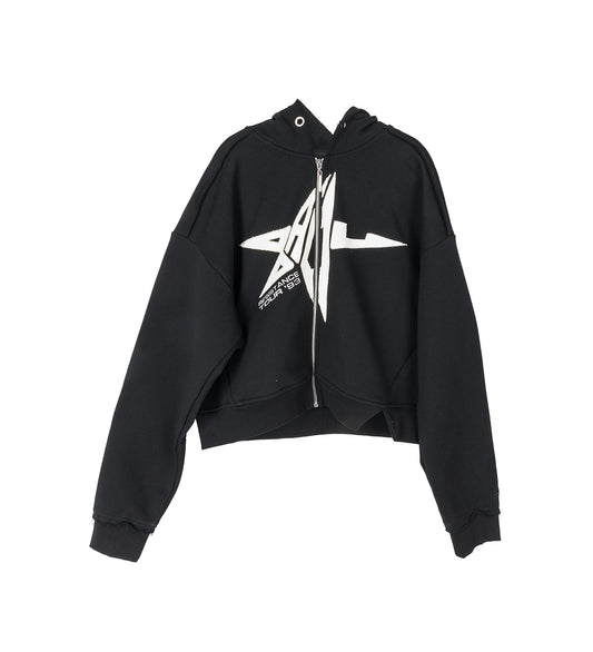 BLACK DISTRESSED ZIP UP BLACK