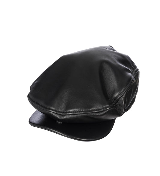 NEWSBOY CAP LEATHER BLACK