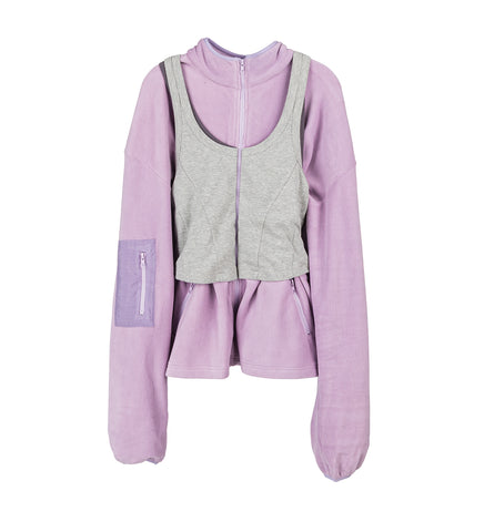 TANK TOP ZIP HOODIE LILAC/GREY