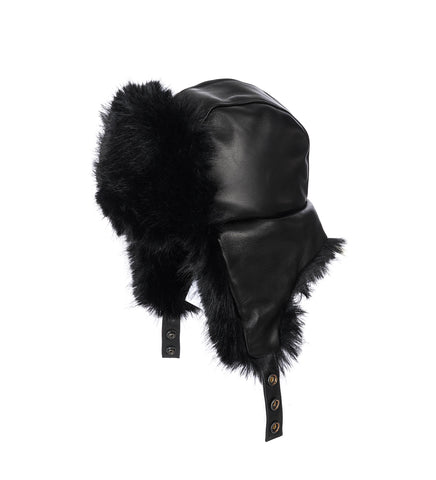 TRAPPER HAT LEATHER BLACK