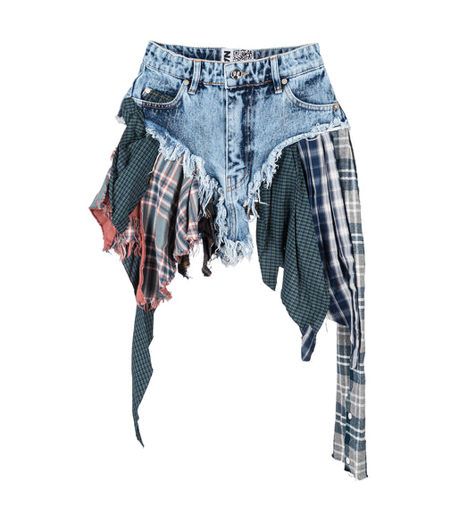 UPCYCLED DENIM SKIRT MULTI