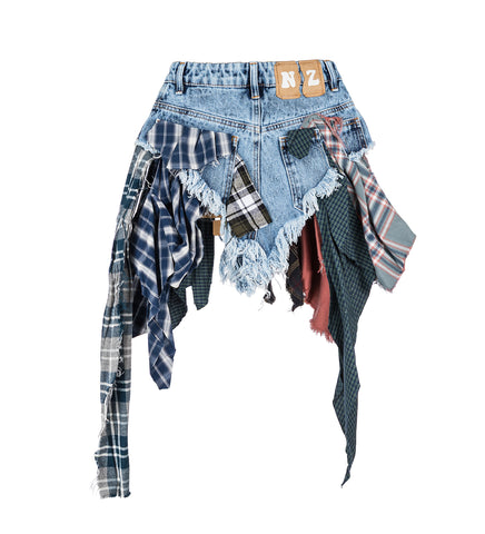 UPCYCLED DENIM SKIRT MULTI