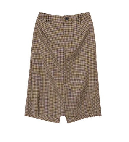 REVERSE TROUSER SKIRT BROWN CHECKED