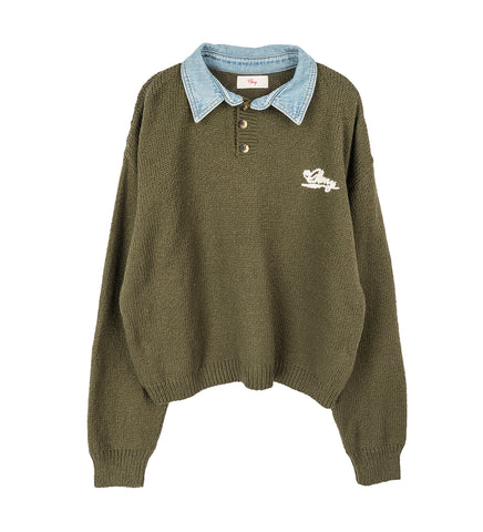 DENIM KNIT HENLEY GREEN