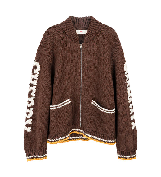 KNIT ZIP BOMBER BROWN
