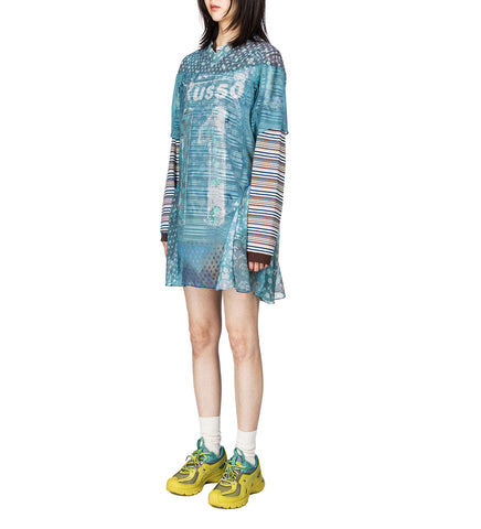 SHORT SLEEVE OVERSIZED SHORT DRESS BABY BLUE