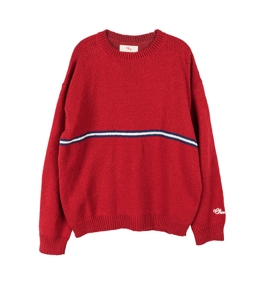 STRIPED KNIT CREW RED