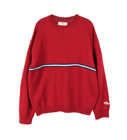 STRIPED KNIT CREW RED