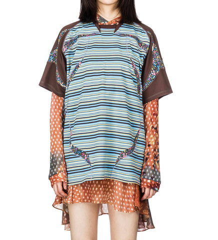 SPORT JERSEY T-SHIRT BLUE/BROWN STRIPES