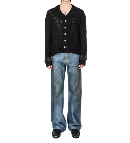 ACADEMY CARDIGAN BLACK RAGGED OPEN LINEN