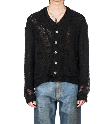 ACADEMY CARDIGAN BLACK RAGGED OPEN LINEN
