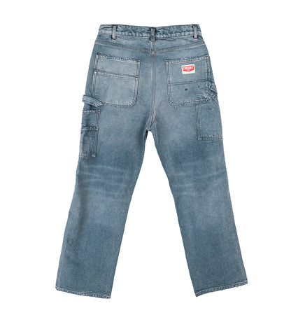 WIDE LEG DOUBLE KNEE SUN FADED BLUE