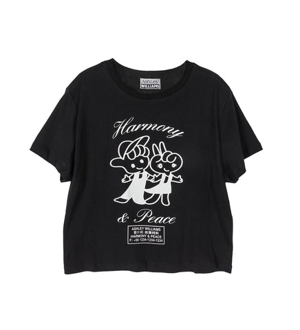 CROPPED T-SHIRT HARMONY & PEACE BLACK