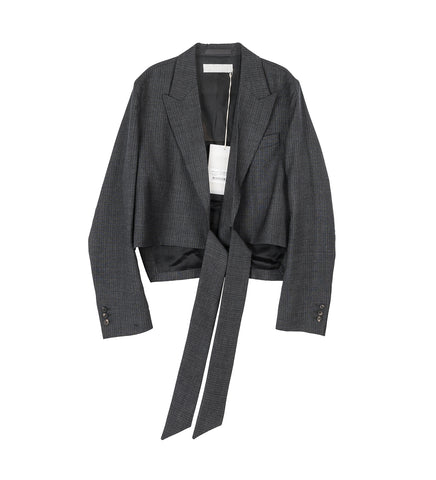 WRAP BLAZER SMOKE GREY MICRO HERRINGBONE