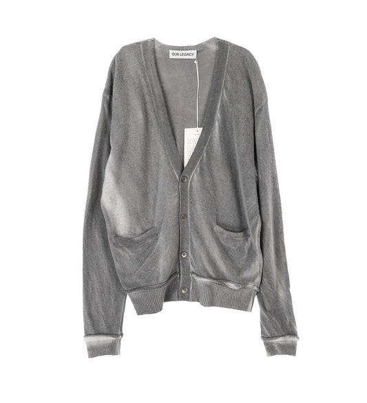 PARALLEL CARDIGAN GREY SPRAY DYE CHERUB WOOL