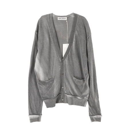 PARALLEL CARDIGAN GREY SPRAY DYE CHERUB WOOL