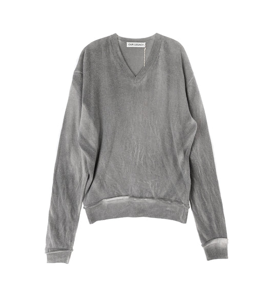 PARALLEL V-NECK GREY SPRAY DYE CHERUB WOOL