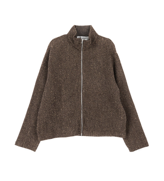 SHRUNKEN FULLZIP POLO BROWN SPARSE BUCKLE WEAVE
