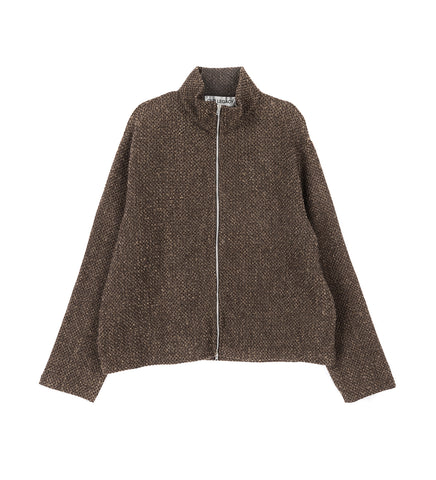 SHRUNKEN FULLZIP POLO BROWN SPARSE BUCKLE WEAVE
