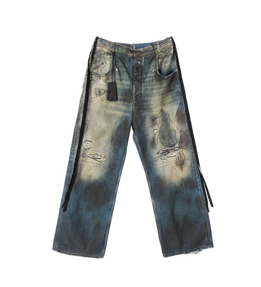 OLAN 5-POCKETS DISTRESSED DENIM TROUSERS VINTAGE BLUE