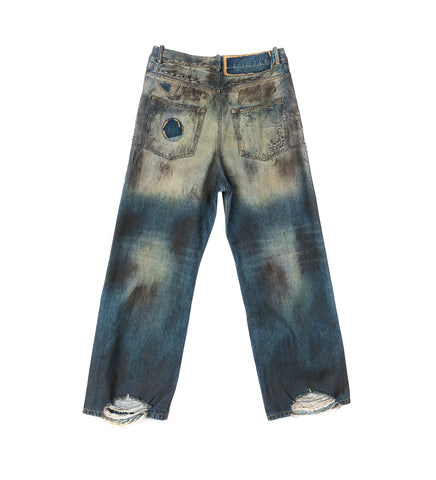 OLAN 5-POCKETS DISTRESSED DENIM TROUSERS VINTAGE BLUE