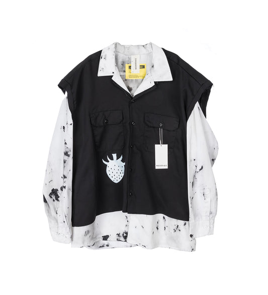 WHATEVERWORKS DOUBLE BUTTON SHIRT BLACK DIRTY WHITE