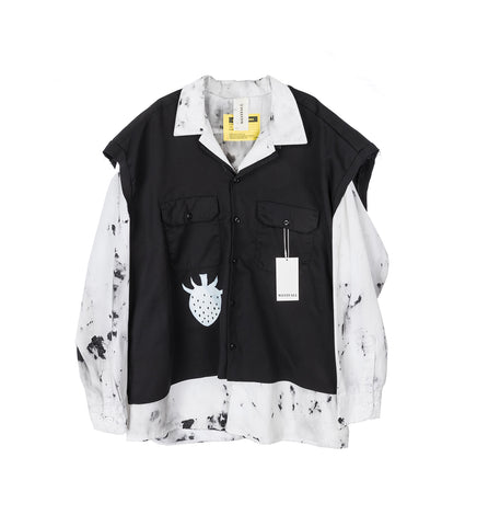 WHATEVERWORKS DOUBLE BUTTON SHIRT BLACK DIRTY WHITE